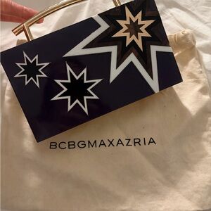 BCBGMaxAzria Navy and White Star Acrylic Clutch with Gold Handle